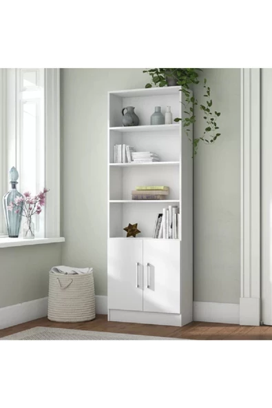 aden home senin evin senin dünyan Beyaz Kitaplık, Kapaklı Raflı Dekoratif Kitaplık, Çok Amaçlı Dolap, Mutfak Dolabı, %100 MDF, MKTP12 - 2