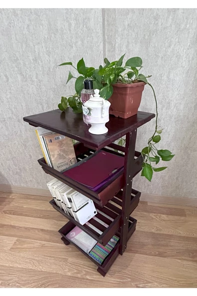 aden home senin evin senin dünyan Ahşap Kitaplık, Dekoratif Ahşap Kitaplık, Dosya dolabı, Tekerlekli Çok Amaçlı Dolap, AKTP02 - 7