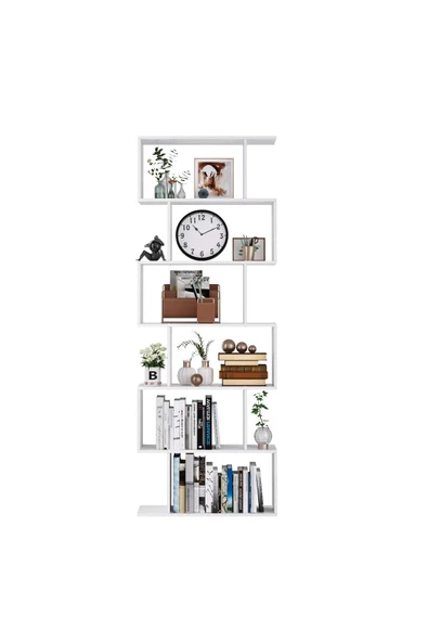 aden home senin evin senin dünyan Beyaz Kitaplık, 6 Raflı Dekoratif Kitaplık, Çok Amaçlı Raf, %100 MDF, 180x70x24cm, MKTP21 - 5