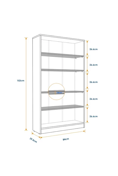 aden home senin evin senin dünyan Beyaz Dekoratif Kitaplık Çok Amaçlı Raf %100 MDF Kitaplık Ayakkabılık Rafı Mutfak Banyo Raf - 6