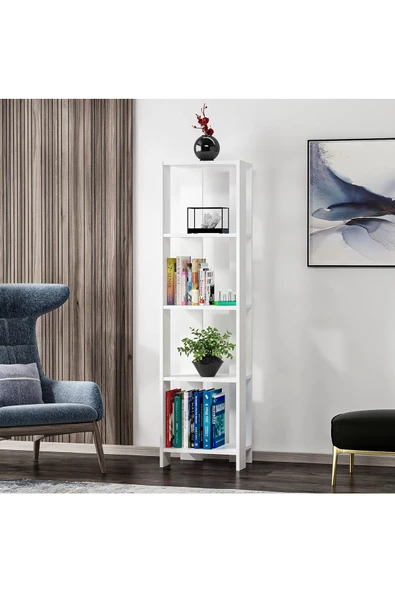 aden home senin evin senin dünyan Beyaz Dekoratif Kitaplık, Çok Amaçlı Raf, %100 MDF Kitaplık, Mutfak Banyo Rafı - 2