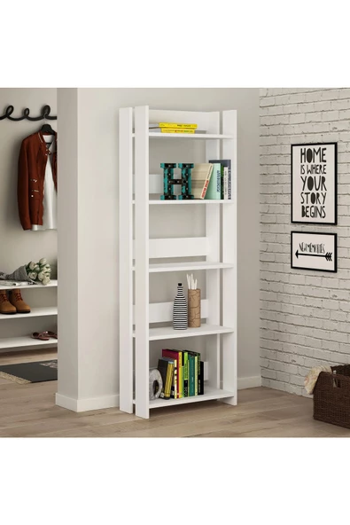 aden home senin evin senin dünyan Beyaz Dekoratif Kitaplık, Dekoratif Kitaplık, Çok Amaçlı Raf, %100 MDF Kitaplık, 155x70cm, MKTP05