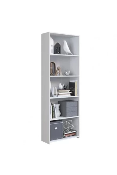 aden home senin evin senin dünyan Beyaz Kitaplık, 5 Raflı Kitaplık, Çok Amaçlı Raf, Ofis Dolabı, %100 MDF, 170x60x24cm, - 2
