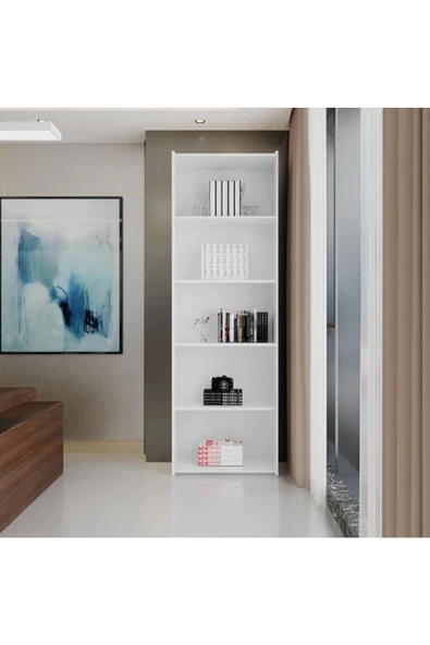 aden home senin evin senin dünyan Beyaz Kitaplık, 5 Raflı Kitaplık, Çok Amaçlı Raf, Ofis Dolabı, 180x60x30cm %100 MDF, MKTP16 - 2