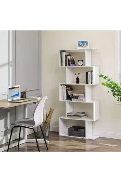 aden home senin evin senin dünyan Beyaz Kitaplık, 5 Raflı Dekoratif Kitaplık, Çok Amaçlı Raf, %100 MDF, 180x70x24cm, MKTP20