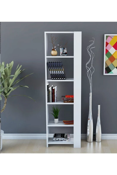 aden home senin evin senin dünyan Beyaz Dekoratif Kitaplık, 5 Raflı Kitaplık, Çok Amaçlı Raf, Banyo Düzenleyici, %100 MDF, MKTP14 - 2
