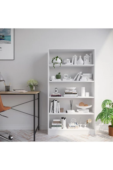 aden home senin evin senin dünyan Beyaz Dekoratif Kitaplık Çok Amaçlı Raf %100 MDF Kitaplık Ayakkabılık Rafı Mutfak Banyo Raf - 5
