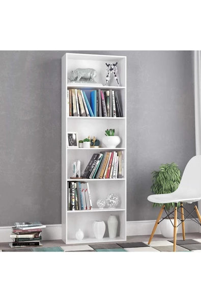 aden home senin evin senin dünyan Beyaz Kitaplık, 6 Raflı Kitaplık, Çok Amaçlı Raf, Ofis Dolabı, %100 MDF, 180x60x30cm, MKTP19 - 2