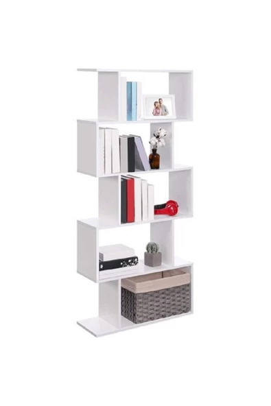 aden home senin evin senin dünyan Beyaz Kitaplık, 5 Raflı Dekoratif Kitaplık, Çok Amaçlı Raf, %100 MDF, 180x70x24cm, MKTP20 - 2