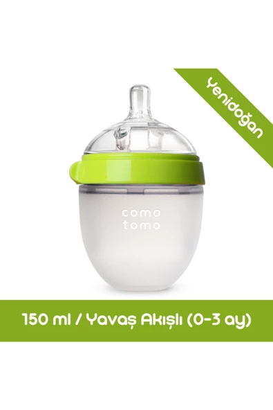 Comotomo Antikolik Silikon Biberon 150ml Yeşil - Yavaş Akışlı (0-3 AY) Yenidoğan