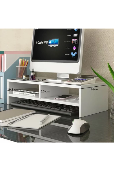 aden home senin evin senin dünyan Monitör Standı, MDF Monitör Yükseltici Stant, Masa Üstü Düzenleyici Organizer, Laptop Standı - 2