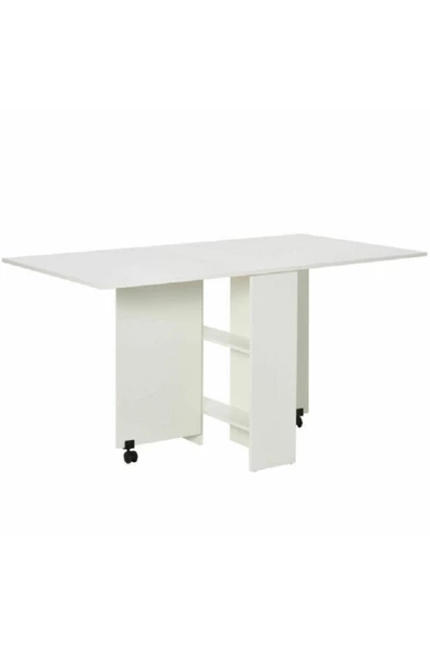aden home senin evin senin dünyan %100 MDF Beyaz Mutfak Masası, Katlanır Mutfak Masası, Açılır Kapanır Yemek Masası, 140x80cm - 3