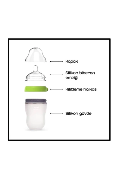 Comotomo Antikolik Silikon Biberon 150ml Yeşil - Yavaş Akışlı (0-3 AY) Yenidoğan - 6