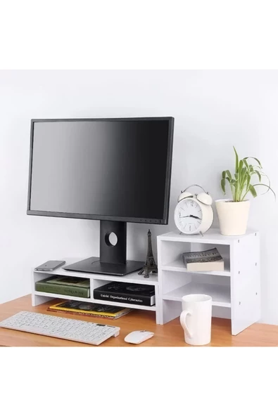 aden home senin evin senin dünyan Monitör Standı, MDF Monitör Yükseltici Stant, Masa Üstü Düzenleyici Organizer, Laptop Standı - 2