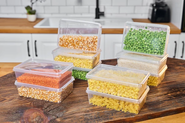 SUPERPUP Plastik Saklama Kabı 1 Ltre 10 Adet Kendinden Kapaklı Dondurucu Kabı Hava Almaz 19x13x6 Cm