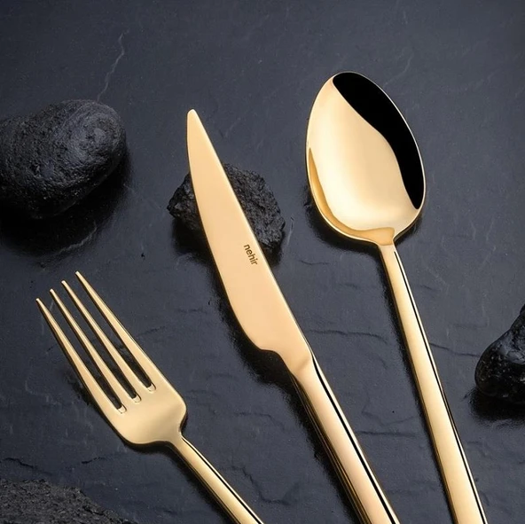 Nehir Dalyan Full Altın Parlak 84 Parça Deri Kutulu Çatal Bıçak Set - 3