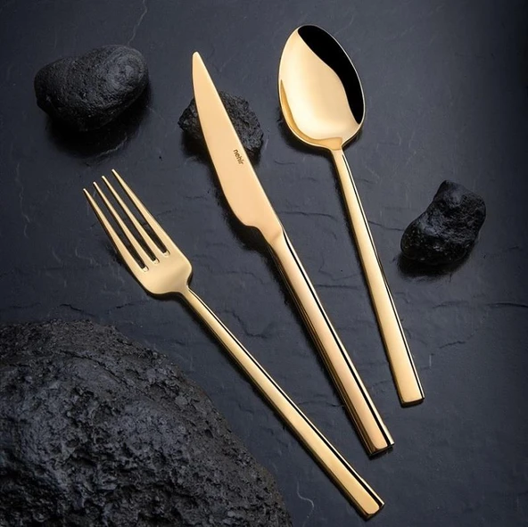 Nehir Dalyan Full Altın Parlak 84 Parça Deri Kutulu Çatal Bıçak Set - 2