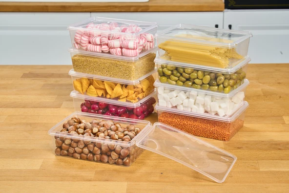 SUPERPUP Plastik Saklama Kabı 1 Ltre 10 Adet Kendinden Kapaklı Dondurucu Kabı Hava Almaz 19x13x6 Cm - 5