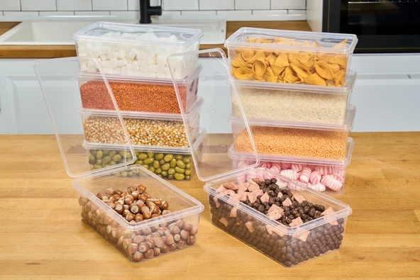 SUPERPUP Plastik Saklama 20 Adt Kabı Bakliyat Yemek Oyuncak, Kilitli Dondurucu Kahve 2 Litre (23X14X8 CM) - 2