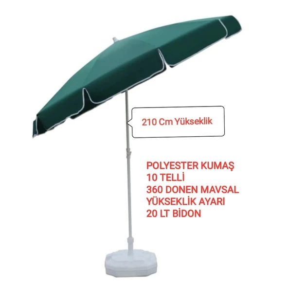 Dogant  2 Mt Yeşil Deniz Havuz Plaj Şemsiyesi + Bidon +Kazık +Çanta - 2