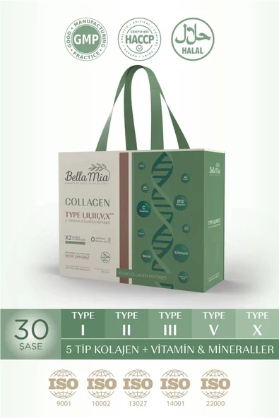 Bella Mia Collagen %100 Saf ve Doğal 5 Tip Kolajen Tip 1, Tip 2, Tip 3, Tip 5, Tip 10 ve Vitamin İçeren Diyet Takviyesi