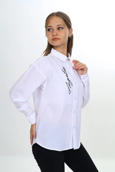Kız Çocuk Tek Cepli Dikey Baskılı Gömlek 9-14 Yaş Lx269-2 - 2