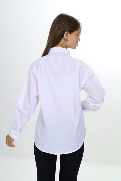 Kız Çocuk Tek Cepli Dikey Baskılı Gömlek 9-14 Yaş Lx269-2 - 5