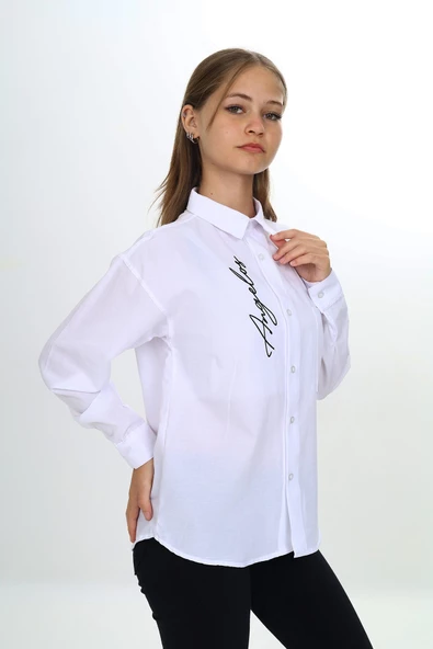 Kız Çocuk Tek Cepli Dikey Baskılı Gömlek 9-14 Yaş Lx269-2 - 3