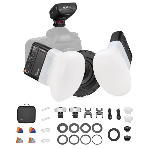 Godox MF12 K2 Makro Flaş Difüzörlü İkili Set + XPRO-S TTL Sony Tetikleyici