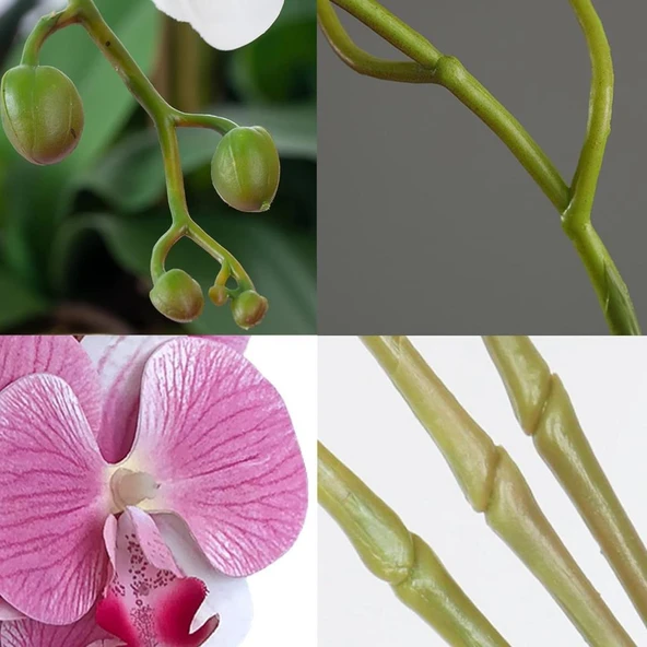 Nettenevime 4lü Set Yapay Çiçek Pembe Açık Islak Orkide ve 2 Adet Orkide Yaprağı Gerçeksi Doku Uzun Dal 90cm - Resim 4