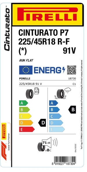 Pirelli 225/45R18 91V Rft Cınturato P7 * D-B-71 Yaz Oto Lastık (Üretim Yılı: 2024)