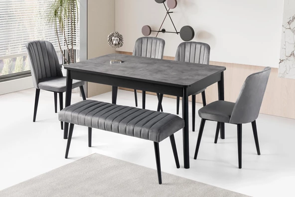 Erezoğulları Mobilya Safir Banklı Salon Yemek Masa Sandalye Takımı 90x145