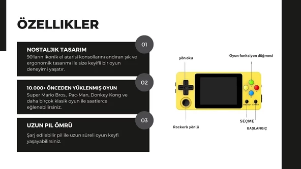 Cosmostech LDK Game Taşınabilir Retro El Atarisi Oyun Konsolu 2.6 inç ekran Ekran -10.000+ Oyunlu Sarı - 5