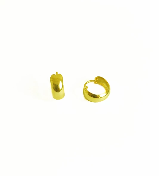 Taşsız Gümüş Tombul Halka Küpe - Gold Renk - 3