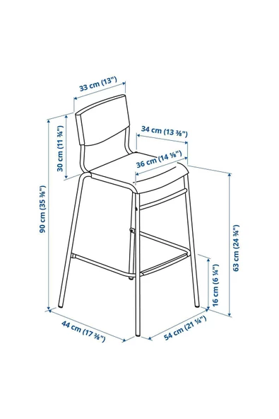 STIG Siyah 63 cm Modern Bar Sandalyesi Metal - 7