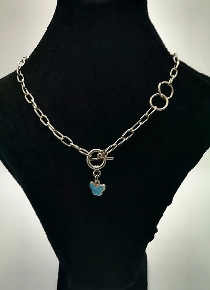 Gümüş Renk Zincirli Figürlü Lüks Kararmaz Kolye ürün görseli 1