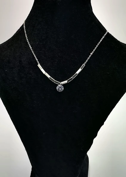 Gümüş Renk Zincirli Figürlü Lüks Kararmaz Kolye ürün görseli 1