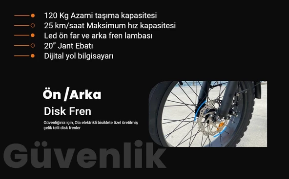 OLA Electrobold EB2 Elektrikli Bisiklet 20” Jant Fat Bike Elektrikli Bisiklet Siyah - 10