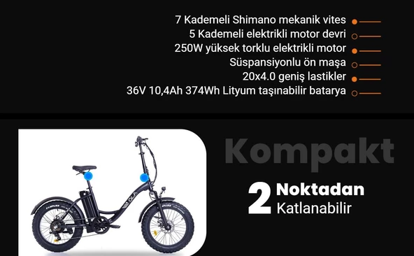 OLA Electrobold EB2 Elektrikli Bisiklet 20” Jant Fat Bike Elektrikli Bisiklet Siyah - 11