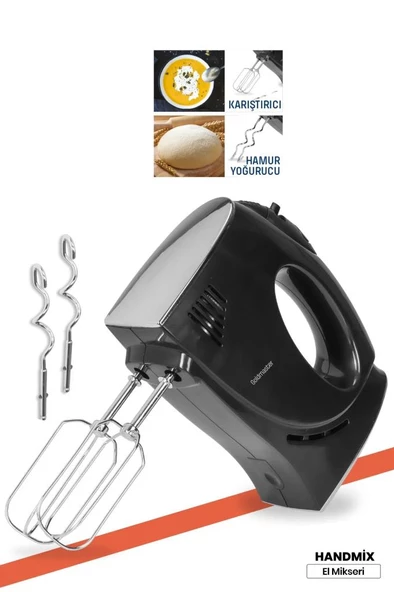 GoldMaster Handmix Paslanmaz Çelik Turbo Fonksiyonlu 5 Hız Ayarlı Çırpma ve Yoğurma Aparatlı El Mikseri - 7