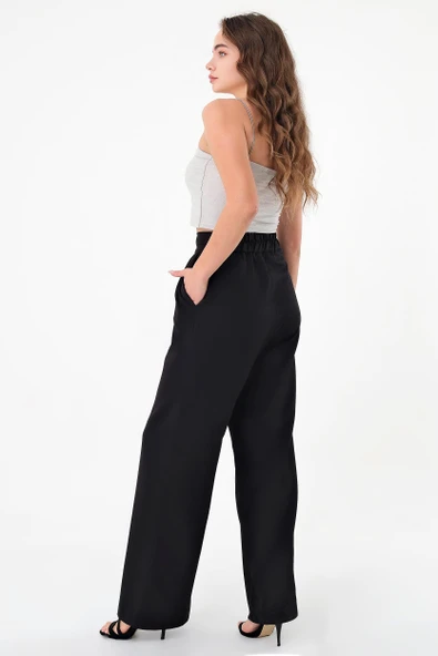 Kadın Siyah Çift Düğmeli Palazzo Pantolon - 5
