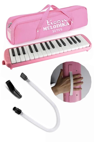 Melodika 32 Tuşlu Pembe Bez Çantalı 1 Adet Müzik Defteri A4 Plastik Kapak 40 Yaprak Spralli 1 Adet Hortumlu Melodika Askılı Taşıma Kulplu Okul Öğrenci - 2