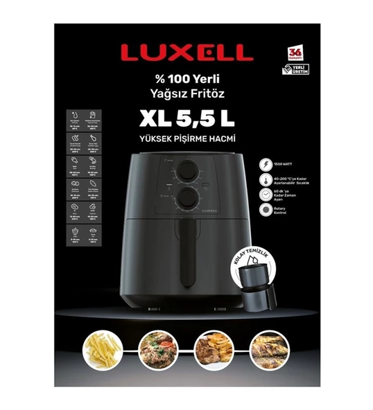 Luxell LX-FC 5130 Yağsız Fritöz Siyah