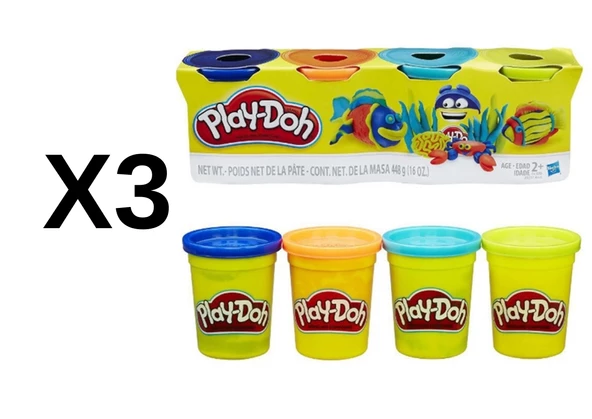 3 Adet Hasbro Play-Doh 4'lü Oyun Hamuru +2 Yaş Toplam 12 Hamur