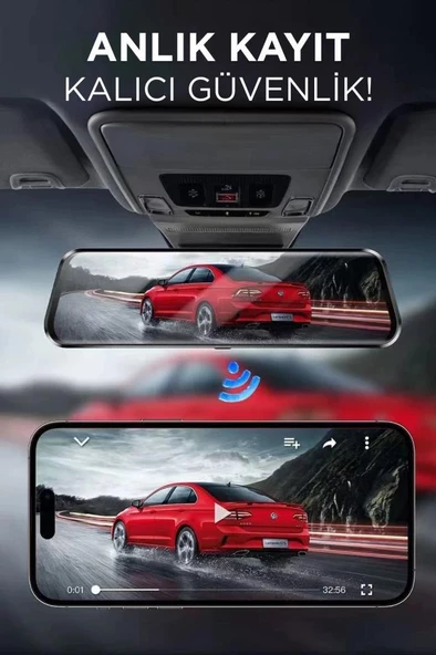 Torima TA-06 Siyah 1080p Araç içi Lcd 9.6 inç Dokunmatik Ekranlı Dikiz Aynası Gece Görüşlü Ön ve Arka Araç Kamerası - 6