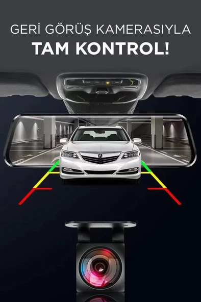 Torima TA-06 Siyah 1080p Araç içi Lcd 9.6 inç Dokunmatik Ekranlı Dikiz Aynası Gece Görüşlü Ön ve Arka Araç Kamerası - 4