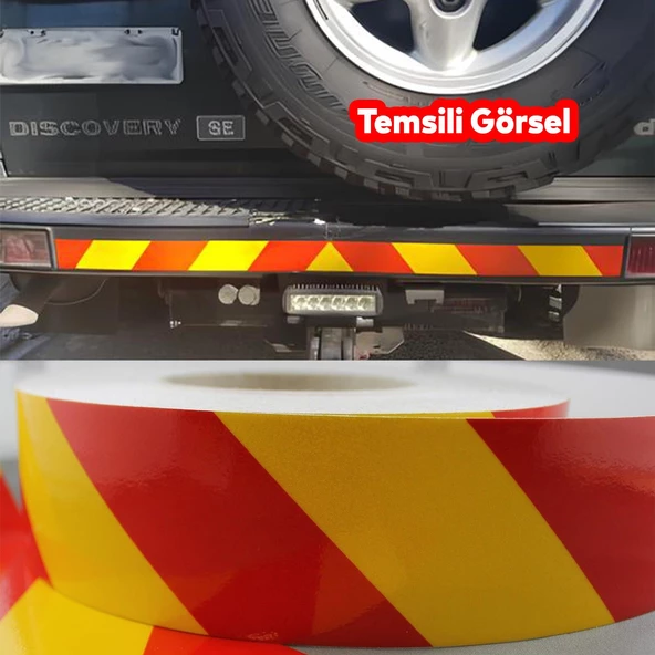 Fosforlu Reflektörlü Yapışkanlı Parlayan Sarı Kırmızı Reflektif Düz Şerit Bant 7.5 cm 5 Mt İkaz Bandı - 3