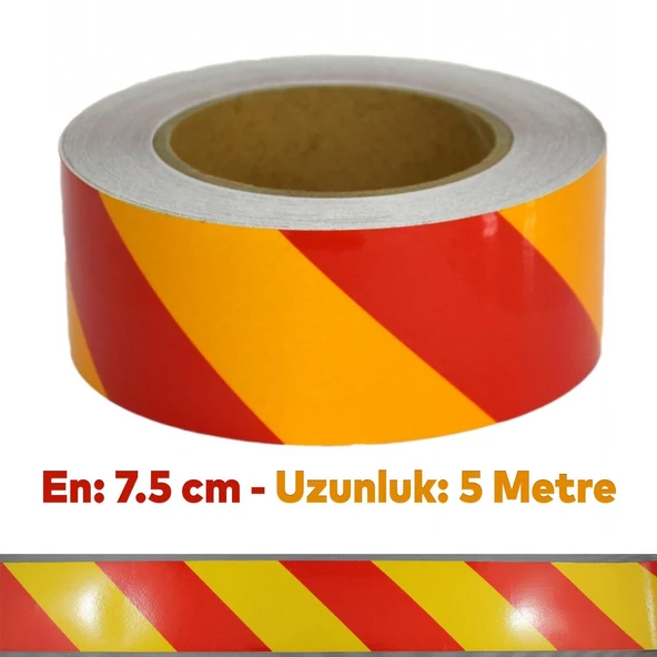 Fosforlu Reflektörlü Yapışkanlı Parlayan Sarı Kırmızı Reflektif Düz Şerit Bant 7.5 cm 5 Mt İkaz Bandı - 4
