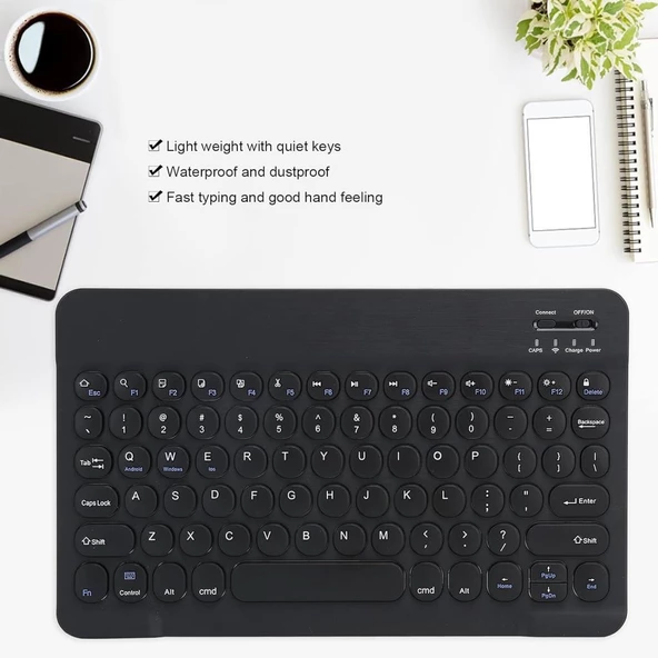 Lenovo Tab M10 HD ZA6W0005TR 10.1" Uyumlu Kablosuz Bluetooth Şarj Edilebilir Yuvarlak Tuşlu Klavye - Siyah - 9