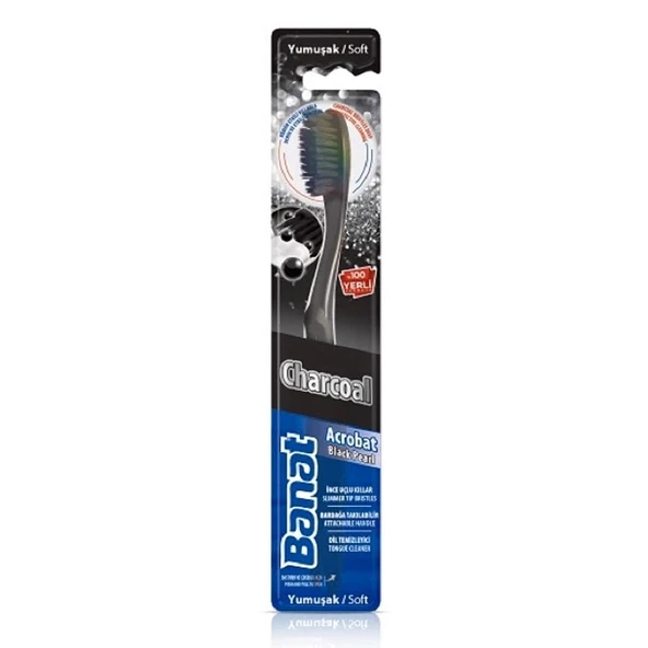 Banat Acrobat Charcoal Black Pearl Kömür İçerikli Yumuşak Diş Fırçası